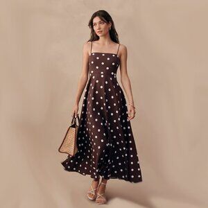 Size 6 Dotted Linen Blend Midi Dress